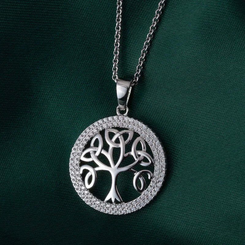 Ladies frosty glow necklaces -Silver Celtic Tree Of Life Necklace