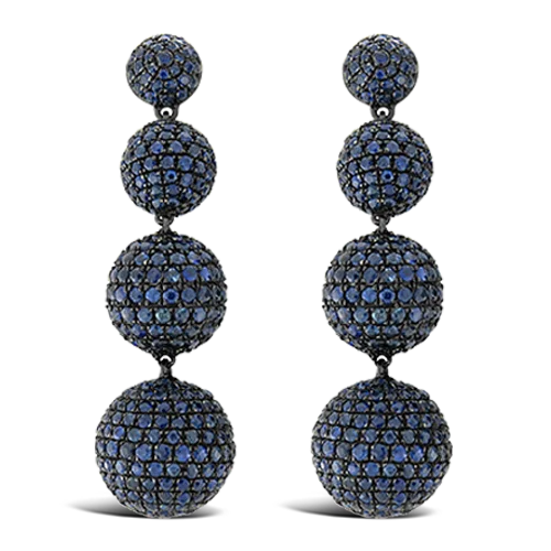 ladies earrings geometric cuts -Blue Sapphire Ball Dangle Earrings