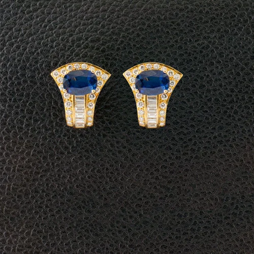 abstract shape earrings for women -Sapphire & Diamond Estate Earrings