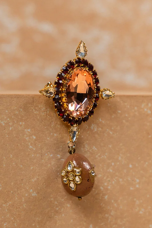 ladies rose gold brooch floral pattern -Peach Brooch With Jaipuri Beads Drop