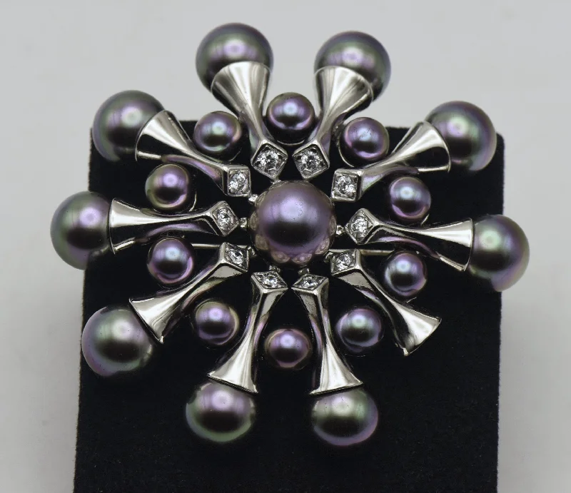 ladies silver brooch iolite stones -Majorica - Vintage Sterling Silver Faux Pearl and Cubic Zirconia Brooch - AS IS