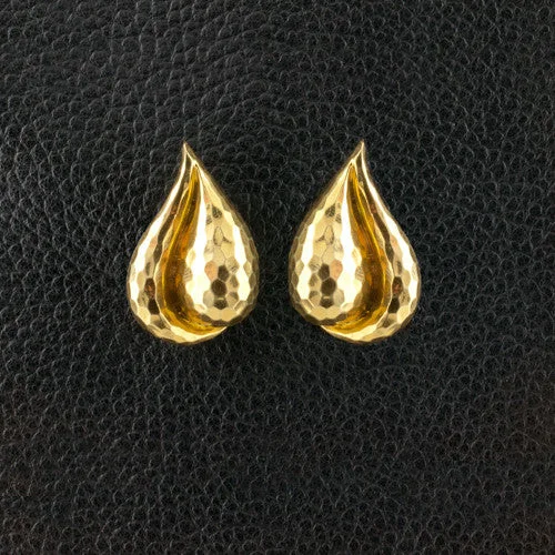 mosaic design earrings for women -Hammered Tear Drop Shaped Estate Earrings