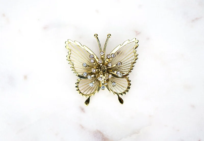 triple gem brooch for women -Filigree Butterfly Brooch