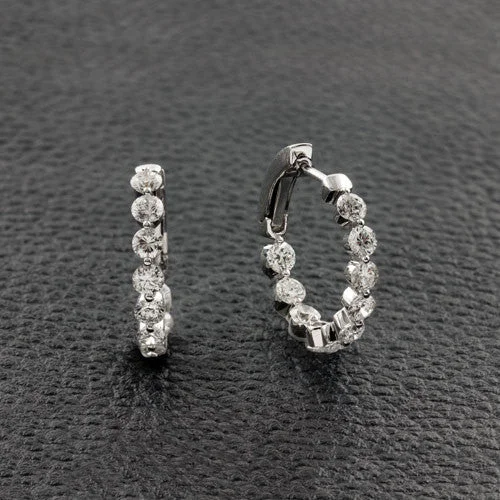 ladies yellow gold earrings dots -Diamond Hoop Earrings