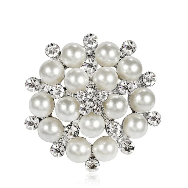 minimalist star brooch for women -Flower Pearls & Rhinestone Brooch BR-203