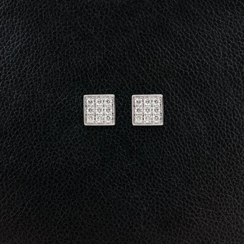 ladies rose gold earrings hearts -Round Diamonds in Square Earrings