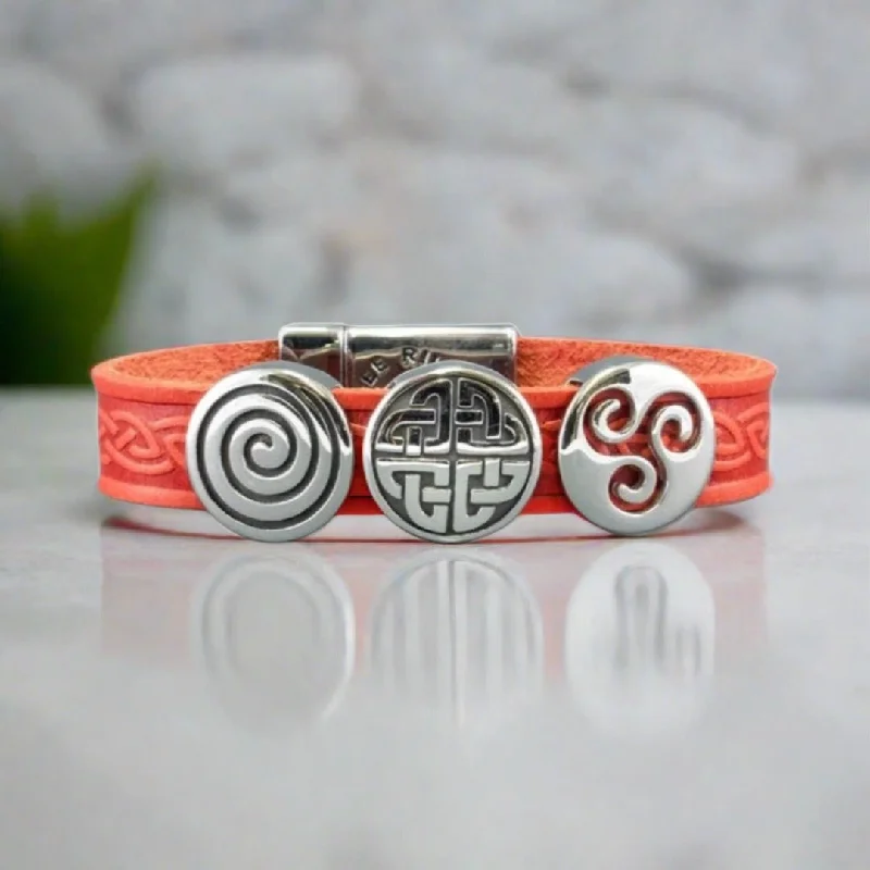 Ladies tale charm bracelets -Celtic Leather Red Aoife Cuff Bracelet