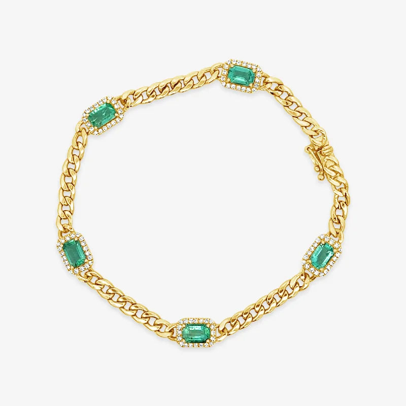 Ladies tag shine bracelets -Emerald & Diamond Halo Havana Link Bracelet