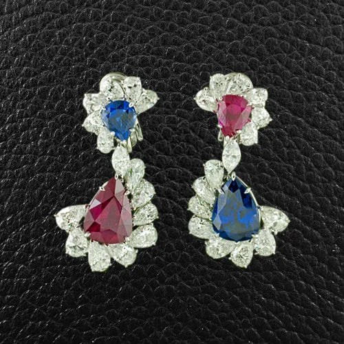 ladies party earrings gold finish -Sapphire, Ruby & Diamond Earrings