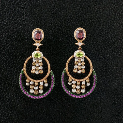 lace design earrings for women -Spessartite Garnet and Multi-color Gemstone Dangle Earrings