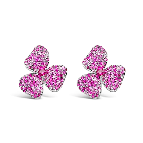 ladies gold earrings wave patterns -Pink Sapphire Flower Earrings