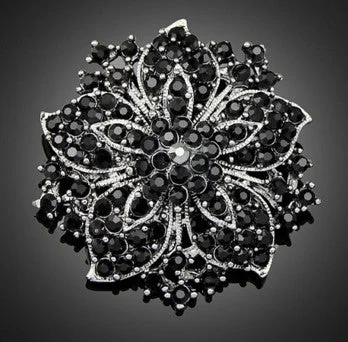 ladies casual brooch for everyday -Rhinestone Black Brooch BR-067