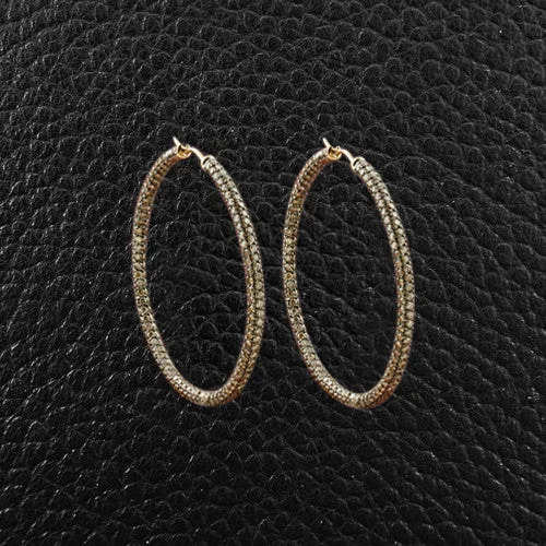 feather design earrings for women -Brown Diamond Hoop Earrings