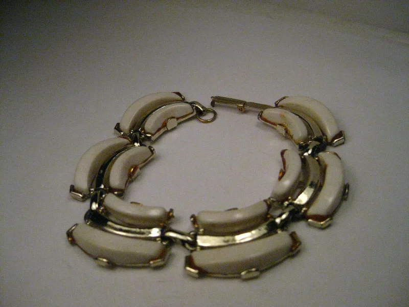 Ladies twig shine bracelets -Vintage Gold Tone White Thermoset/Plastic Bracelet, 7.5", Triple Row, 1950-1960's