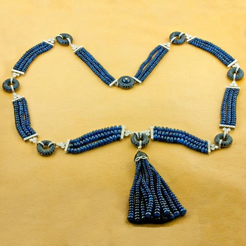 Ladies passion gleam necklaces -Sapphire & Diamond Tassel Necklace