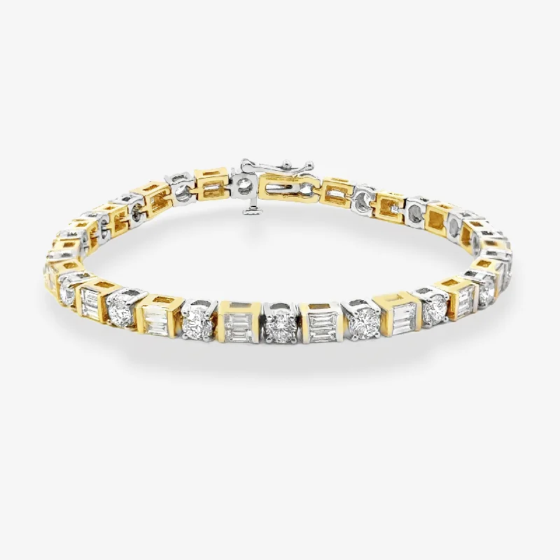 Ladies glamorous luxury bracelets -7.00CT 2 Tone Round & Baguette Tennis Bracelet