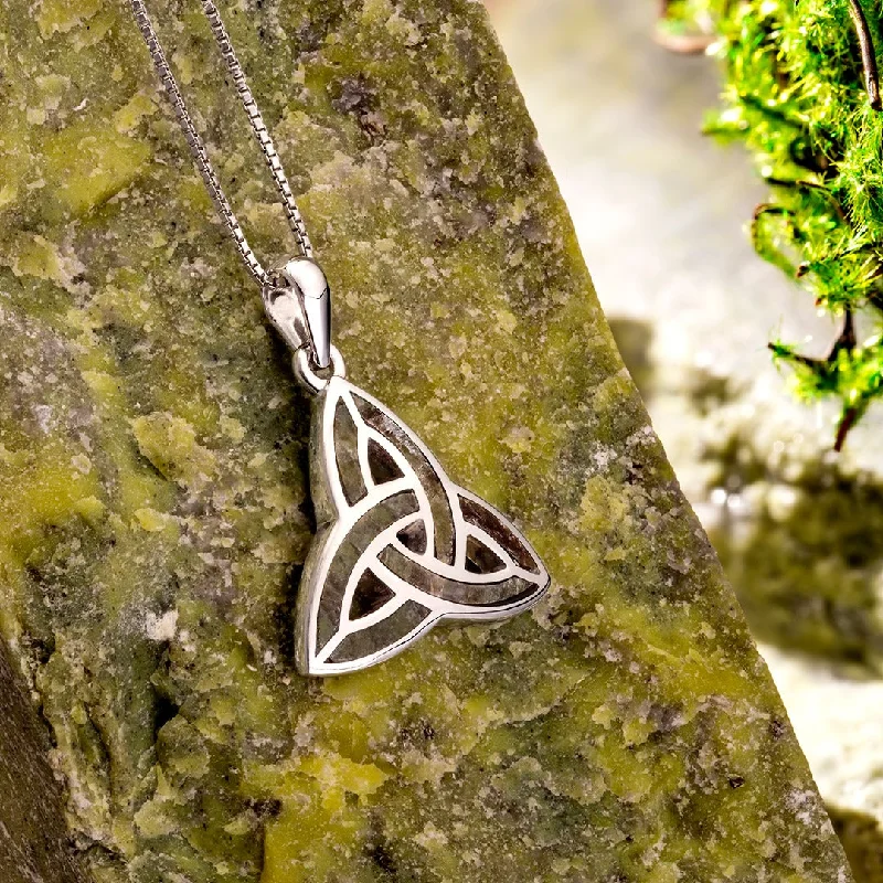 Ladies flutter butterfly necklaces -Silver Connemara Marble Trinity Necklace