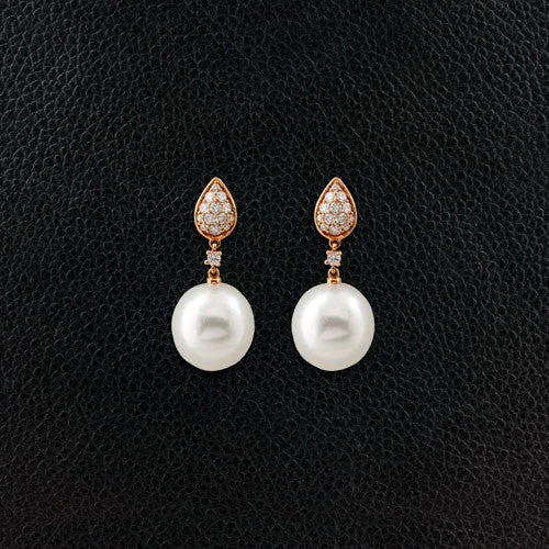 polished silver earrings for women -Pearl & Diamond Drop Earrings