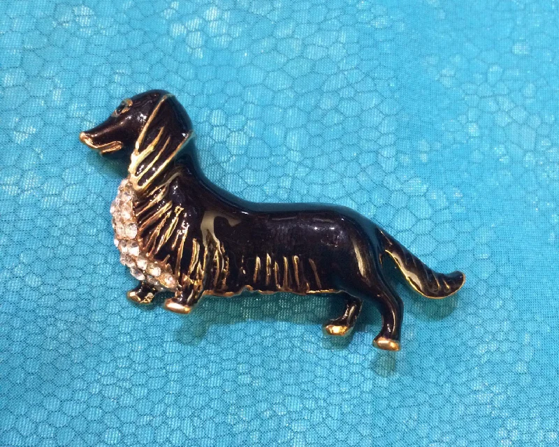 mixed metal brooch for women -Daschund Black Enamel Dog Brooch