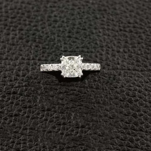 ladies rings geometric designs -Cushion cut Diamond Engagement Ring