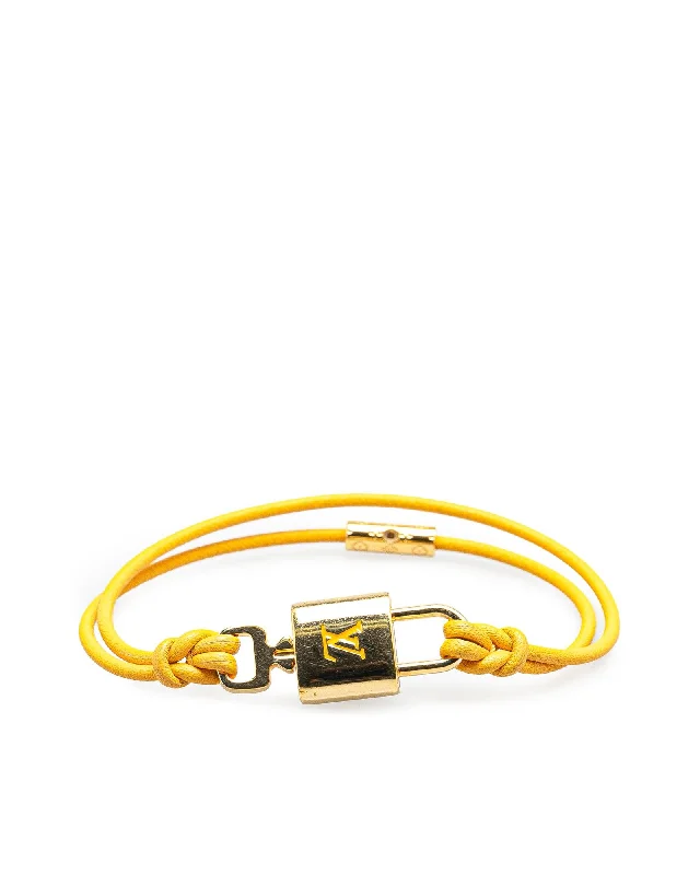 Ladies glossy smooth bracelets -Gold Plated Padlock Bracelet with Leather Cord