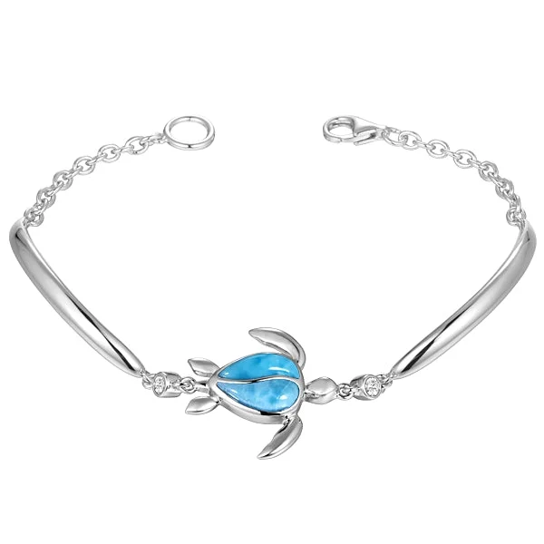 Ladies calm gleam bracelets -Sterling Silver Alamea Hawaii Natural Larimar Honu Sea Turtle Bracelet