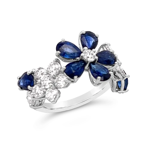 ladies gold rings dragonfly motifs -Sapphire & Diamond Flower Ring