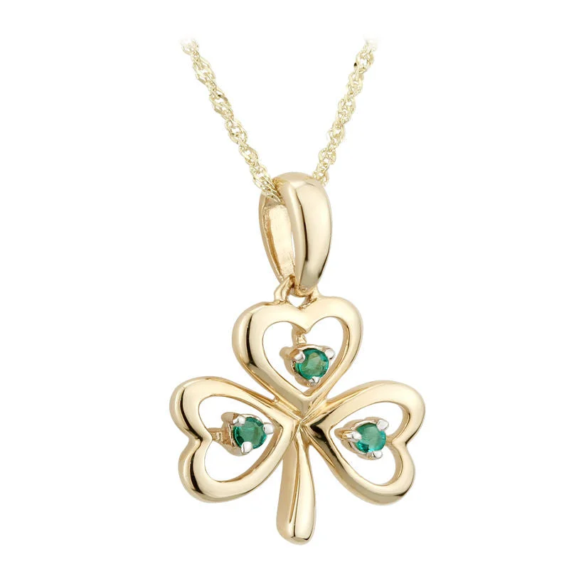 Ladies friendship glow necklaces -14K Gold Emerald Shamrock Necklace