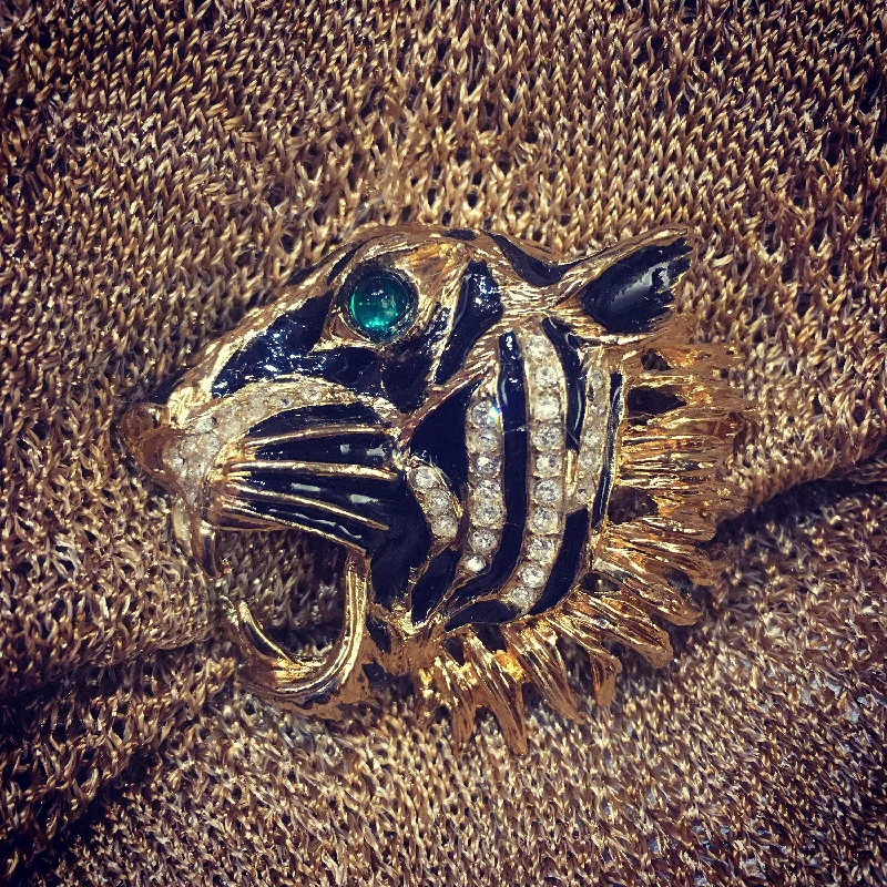 ladies hammered gold brooch -Tiger Brooch