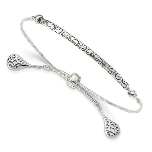 Ladies cozy glow bracelets -Sterling Silver Filigree Drops Adjustable Bolo Bracelet