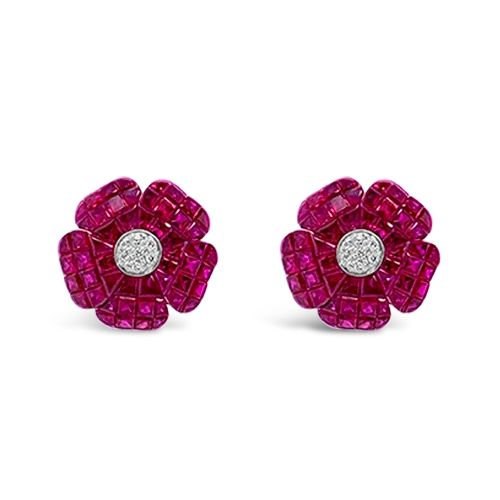 stylish silver earrings for women online -Ruby & Diamond Flower Earrings