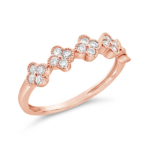 animal motif rings for women -Rose Gold & Diamond Flower/Clover Ring