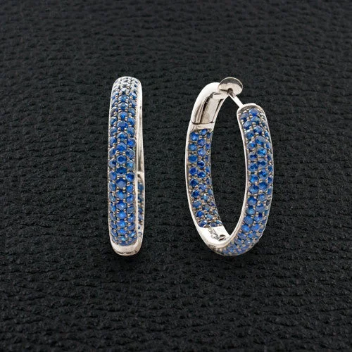 ladies earrings enamel detailing -Sapphire Hoop Earrings