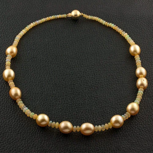 Ladies creative abstract necklaces -Golden Pearl & Opal Bead Necklace