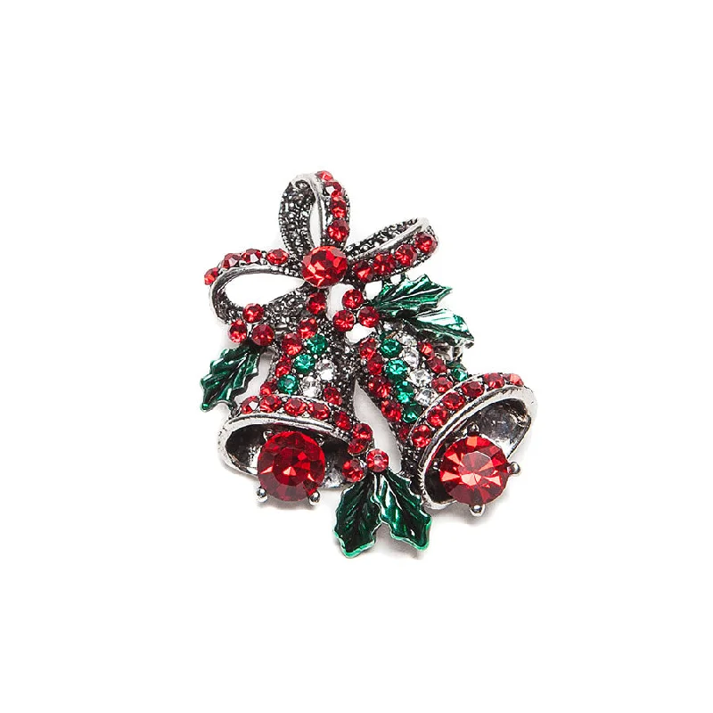 ladies gold brooch rabbit motifs -Festive Sparkly Crystal Christmas Bells Brooch