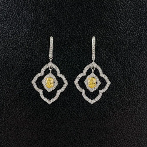 ladies formal earrings evening wear -Yellow & White Diamond Dangle Earrings