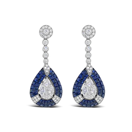 layered drop earrings for women -Sapphire & Diamond Dangle Earrings