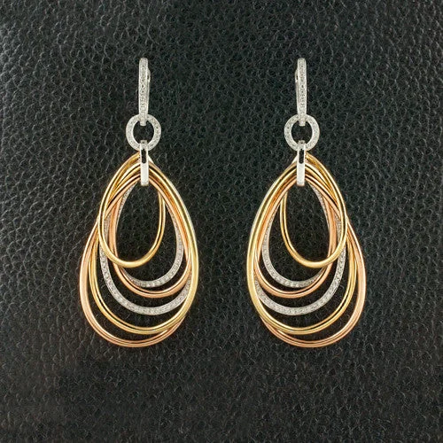 rose gold bead earrings for women -Tri-color Gold & Diamond Dangle Earrings