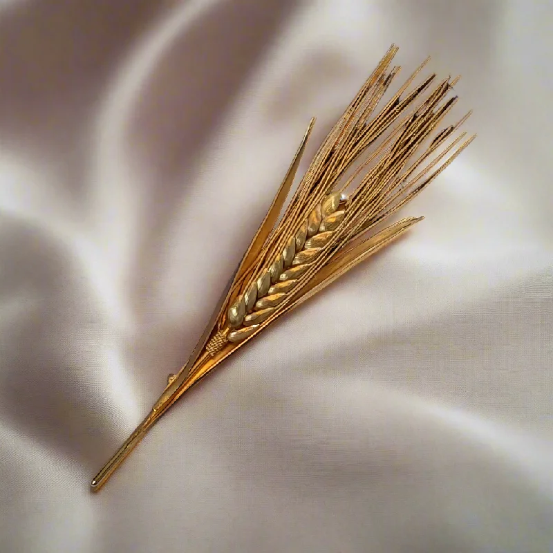 ladies brooch gemstone accents -Brooch in 22k gold, handmade brooch, ears of corn brooch design, one of a kind