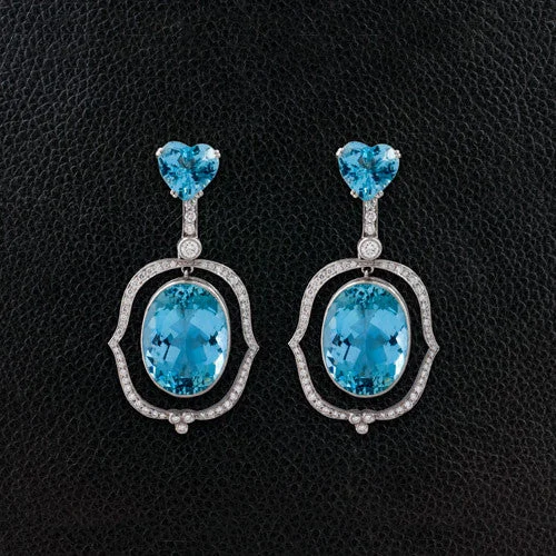 minimalist bar earrings for women -Aquamarine & Diamond Estate Earrings