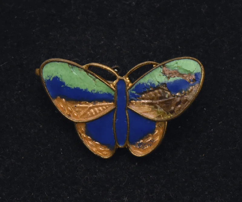 rose gold wave brooch for women -Vintage Copper Cloisonne Butterfly Brooch - Damage