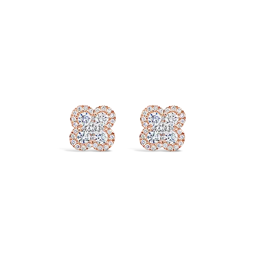 ladies earrings diamond cut edges -Diamond Clover Earrings