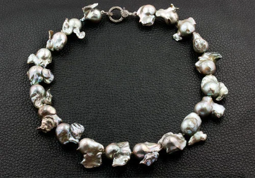 Ladies dense glow necklaces -Silver Baroque Pearl Necklace