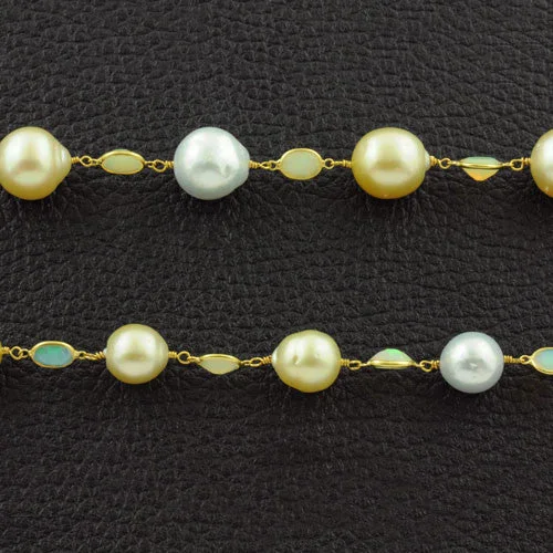 Ladies horoscope charm necklaces -South Sea & Golden Pearl Necklace with Opals