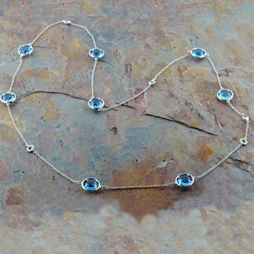 Ladies rose bloom necklaces -Blue Topaz & Diamond Necklace