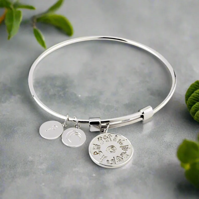 Ladies dramatic bold bracelets -Silver History Of Ireland Disc Charm Bangle