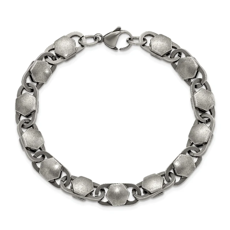 Ladies pearly moonstone bracelets -Stainless Steel Antiqued and Brushed 8.50mm 8.25in Bracelet