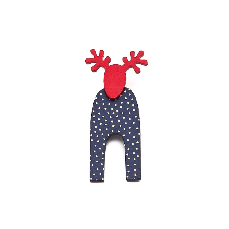 dotted texture brooch for women -Lene Lundberg Navy and Red Reindeer Brooch