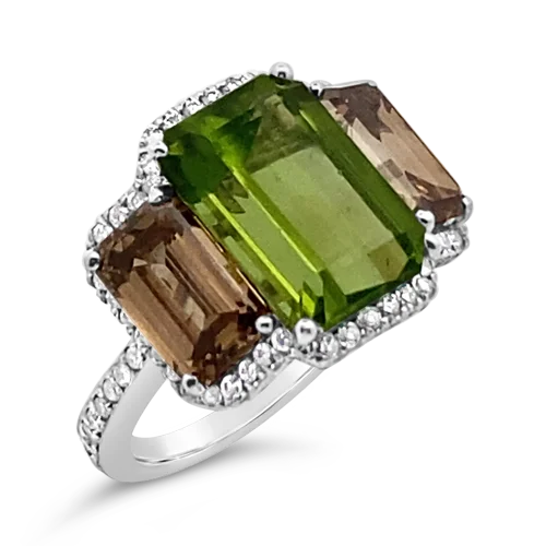 layered rings for women trendy -Peridot & Brown Diamond Ring