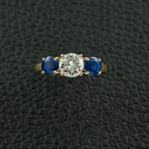 floral accent rings for women -Round Sapphire & Diamond Ring